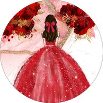 Painel De Festa Redondo 1,50x1,50 - Princesa com Flores Vermelha 132