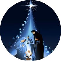 Painel De Festa Redondo 1,50x1,50 - Sagrada Família Natal Azul 018 Painel De Festa Redondo 1,50x1,50 - Sagrada Família Natal Azul 018