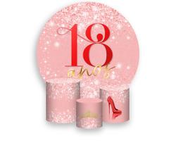 Painel De Festa Redondo 1,50x1,50 + Trio De Capas Cilindro - 18 Anos Efeito Glitter Vermelho 318 Painel De Festa Redondo 1,50x1,50 + Trio De Capas Cilindro - 18 Anos Efeito Glitter Vermelho 318