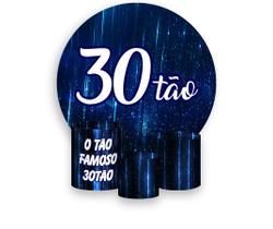 Painel De Festa Redondo 1,50x1,50 + Trio De Capas Cilindro - 30 Anos 30TÃO Azul 198
