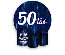 Painel De Festa Redondo 1,50x1,50 + Trio De Capas Cilindro - 50 Anos 50TÃO Azul 196