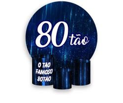 Painel De Festa Redondo 1,50x1,50 + Trio De Capas Cilindro - 80 Anos 80TÃO Azul 193