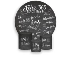 Painel De Festa Redondo 1,50x1,50 + Trio De Capas Cilindro - Ano Novo 365 Dias 002 Painel De Festa Redondo 1,50x1,50 + Trio De Capas Cilindro - Ano Novo 365 Dias 002