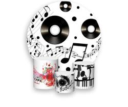 Painel De Festa Redondo 1,50x1,50 + Trio De Capas Cilindro - Anos 80 Disco de Vinil001