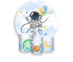 Painel De Festa Redondo 1,50x1,50 + Trio De Capas Cilindro - Astronauta Aquarela Balões 001