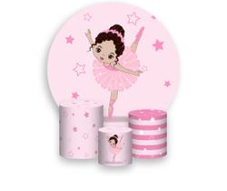 Painel De Festa Redondo 1,50x1,50 + Trio De Capas Cilindro - Bailarina Morena Balé 031