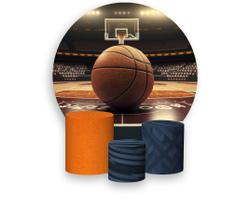 Painel De Festa Redondo 1,50x1,50 + Trio De Capas Cilindro - Basquete Realista 003 Painel De Festa Redondo 1,50x1,50 + Trio De Capas Cilindro - Basquete Realista 003