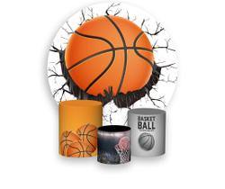 Painel De Festa Redondo 1,50x1,50 + Trio De Capas Cilindro - Bola de Basquete Efeito Muro Quebrado 001 Painel De Festa Redondo 1,50x1,50 + Trio De Capas Cilindro - Bola de Basquete Efeito Muro Quebrado 001