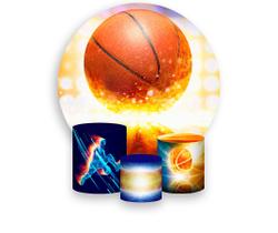 Painel De Festa Redondo 1,50x1,50 + Trio De Capas Cilindro - Bola de Basquete Luzes 002 Painel De Festa Redondo 1,50x1,50 + Trio De Capas Cilindro - Bola de Basquete Luzes 002