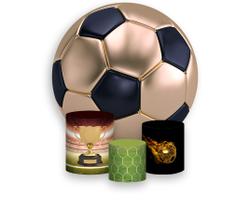 Painel De Festa Redondo 1,50x1,50 + Trio De Capas Cilindro - Bola de Futebol de Ouro 016