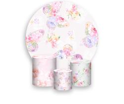 Painel De Festa Redondo 1,50x1,50 + Trio De Capas Cilindro - Borboleta Floral Rosa e Lilás 025 Painel De Festa Redondo 1,50x1,50 + Trio De Capas Cilindro - Borboleta Floral Rosa e Lilás 025