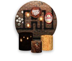 Painel De Festa Redondo 1,50x1,50 + Trio De Capas Cilindro - Boteco Chique Rústico 007 Painel De Festa Redondo 1,50x1,50 + Trio De Capas Cilindro - Boteco Chique Rústico 007