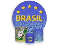 Painel De Festa Redondo 1,50x1,50 + Trio De Capas Cilindro - Brasil Futebol 013