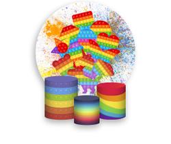 Painel De Festa Redondo 1,50x1,50 + Trio De Capas Cilindro - Brinquedo Pop It Coloridos 019 Painel De Festa Redondo 1,50x1,50 + Trio De Capas Cilindro - Brinquedo Pop It Coloridos 019