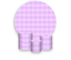 Painel De Festa Redondo 1,50x1,50 + Trio De Capas Cilindro - Camadas de Xadrez Lilás Suave 016 Painel De Festa Redondo 1,50x1,50 + Trio De Capas Cilindro - Camadas de Xadrez Lilás Suave 016