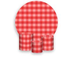 Painel De Festa Redondo 1,50x1,50 + Trio De Capas Cilindro - Camadas de Xadrez Vermelho 029 Painel De Festa Redondo 1,50x1,50 + Trio De Capas Cilindro - Camadas de Xadrez Vermelho 029