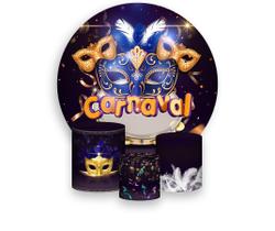 Painel De Festa Redondo 1,50x1,50 + Trio De Capas Cilindro - Carnaval Chique 009 Painel De Festa Redondo 1,50x1,50 + Trio De Capas Cilindro - Carnaval Chique 009