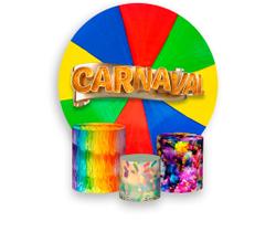 Painel De Festa Redondo 1,50x1,50 + Trio De Capas Cilindro - Carnaval Frevo 011 Painel De Festa Redondo 1,50x1,50 + Trio De Capas Cilindro - Carnaval Frevo 011