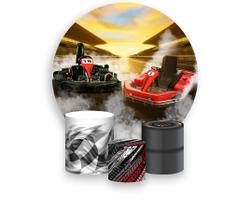 Painel De Festa Redondo 1,50x1,50 + Trio De Capas Cilindro - Carro Kart De Corrida 013