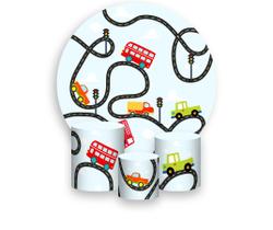 Painel De Festa Redondo 1,50x1,50 + Trio De Capas Cilindro - Carros Meios De Transportes 003