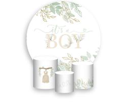 Painel De Festa Redondo 1,50x1,50 + Trio De Capas Cilindro - Chá de Bebê It's a Boy Verde 062