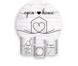 Painel De Festa Redondo 1,50x1,50 + Trio De Capas Cilindro - Chá de Casa Nova Open House 013