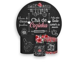 Painel De Festa Redondo 1,50x1,50 + Trio De Capas Cilindro - Chá de Cozinha ChalkBoard 004 Painel De Festa Redondo 1,50x1,50 + Trio De Capas Cilindro - Chá de Cozinha ChalkBoard 004