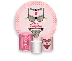 Painel De Festa Redondo 1,50x1,50 + Trio De Capas Cilindro - Chá de Lingerie Renda 006 Painel De Festa Redondo 1,50x1,50 + Trio De Capas Cilindro - Chá de Lingerie Renda 006