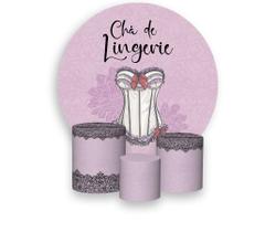 Painel De Festa Redondo 1,50x1,50 + Trio De Capas Cilindro - Chá Lingerie Corpete Laços 001