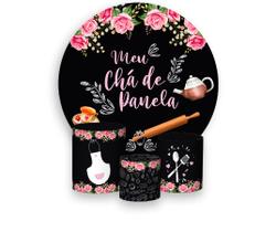 Painel De Festa Redondo 1,50x1,50 + Trio De Capas Cilindro - Chalkboard Meu Chá de Panela 006