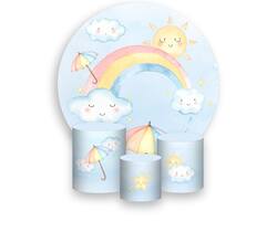 Painel De Festa Redondo 1,50x1,50 + Trio De Capas Cilindro - Chuva de Amor Cute 002 Painel De Festa Redondo 1,50x1,50 + Trio De Capas Cilindro - Chuva de Amor Cute 002