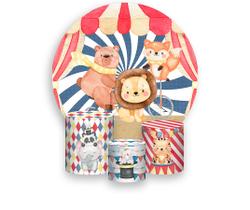 Painel De Festa Redondo 1,50x1,50 + Trio De Capas Cilindro - Circo Aquarela 012