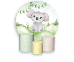 Painel De Festa Redondo 1,50x1,50 + Trio De Capas Cilindro - Coala Aquarela Cute 025 Painel De Festa Redondo 1,50x1,50 + Trio De Capas Cilindro - Coala Aquarela Cute 025