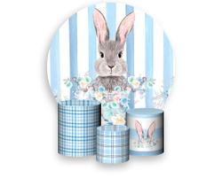 Painel De Festa Redondo 1,50x1,50 + Trio De Capas Cilindro - Coelho Da Páscoa Azul 003 Painel De Festa Redondo 1,50x1,50 + Trio De Capas Cilindro - Coelho Da Páscoa Azul 003