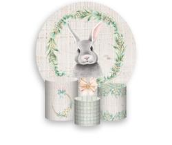 Painel De Festa Redondo 1,50x1,50 + Trio De Capas Cilindro - Coelho da Páscoa Floral 015 Painel De Festa Redondo 1,50x1,50 + Trio De Capas Cilindro - Coelho da Páscoa Floral 015