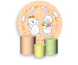 Painel De Festa Redondo 1,50x1,50 + Trio De Capas Cilindro - Coelhos Da Páscoa Poás 006
