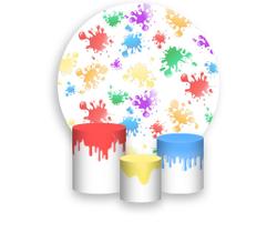 Painel De Festa Redondo 1,50x1,50 + Trio De Capas Cilindro - Cores Pintando o Sete Tintas 040