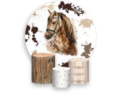 Painel De Festa Redondo 1,50x1,50 + Trio De Capas Cilindro - Country Cavalo Aquarela 015