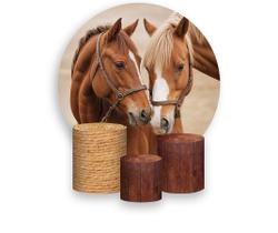 Painel De Festa Redondo 1,50x1,50 + Trio De Capas Cilindro - Country Cavalos Realista 033