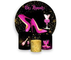 Painel De Festa Redondo 1,50x1,50 + Trio De Capas Cilindro - De Repente Efeito Glitter Pink 293 Painel De Festa Redondo 1,50x1,50 + Trio De Capas Cilindro - De Repente Efeito Glitter Pink 293