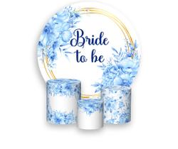 Painel De Festa Redondo 1,50x1,50 + Trio De Capas Cilindro - Despedida de Solteira Bride To Be Floral Azul 008 Painel De Festa Redondo 1,50x1,50 + Trio De Capas Cilindro - Despedida de Solteira Bride To Be Floral Azul 008