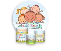 Painel De Festa Redondo 1,50x1,50 + Trio De Capas Cilindro - Dia das Crianças Céu Azul 061 Painel De Festa Redondo 1,50x1,50 + Trio De Capas Cilindro - Dia das Crianças Céu Azul 061