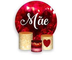 Painel De Festa Redondo 1,50x1,50 + Trio De Capas Cilindro - Dia Das Mães Silhueta de Coração 044 Painel De Festa Redondo 1,50x1,50 + Trio De Capas Cilindro - Dia Das Mães Silhueta de Coração 044