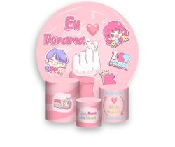 Painel De Festa Redondo 1,50x1,50 + Trio De Capas Cilindro - Dorama Gesto de Coração 005