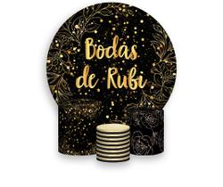 Painel De Festa Redondo 1,50x1,50 + Trio De Capas Cilindro - Efeito Brilhos Bodas de Rubi 014