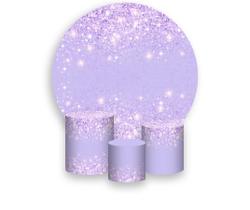 Painel De Festa Redondo 1,50x1,50 + Trio De Capas Cilindro - Efeito Glitter Lilás Brilhante 078