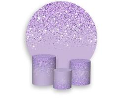 Painel De Festa Redondo 1,50x1,50 + Trio De Capas Cilindro - Efeito Glitter Lilás Caindo 026 Painel De Festa Redondo 1,50x1,50 + Trio De Capas Cilindro - Efeito Glitter Lilás Caindo 026