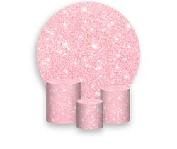 Painel De Festa Redondo 1,50x1,50 + Trio De Capas Cilindro - Efeito Glitter Rosa Pastel com Brilho 094