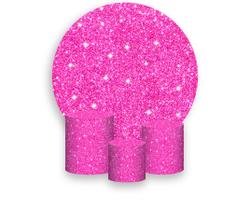 Painel De Festa Redondo 1,50x1,50 + Trio De Capas Cilindro - Efeito Glitter Rosa Pink 013 Painel De Festa Redondo 1,50x1,50 + Trio De Capas Cilindro - Efeito Glitter Rosa Pink 013