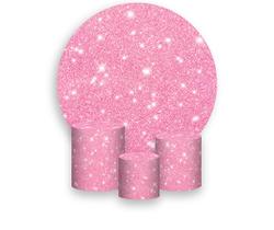 Painel De Festa Redondo 1,50x1,50 + Trio De Capas Cilindro - Efeito Glitter Rosa Suave com Brilho 096 Painel De Festa Redondo 1,50x1,50 + Trio De Capas Cilindro - Efeito Glitter Rosa Suave com Brilho 096